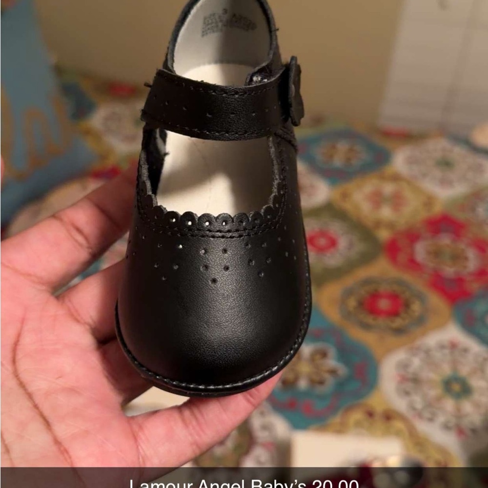 L'Amour Black Mary Jane Baby Walker Shoe